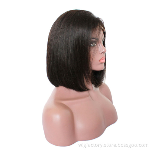 Ready to ship 10" 12" 4x4 lace bob closure wig, virgin hair indian short cut bob wig with side bangs